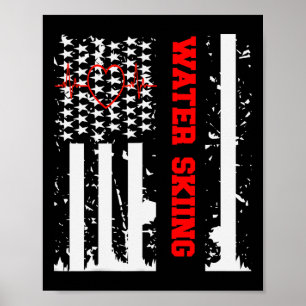 Poster Esqui Aquático Gráfico Com Bandeira Vintage Dos EU