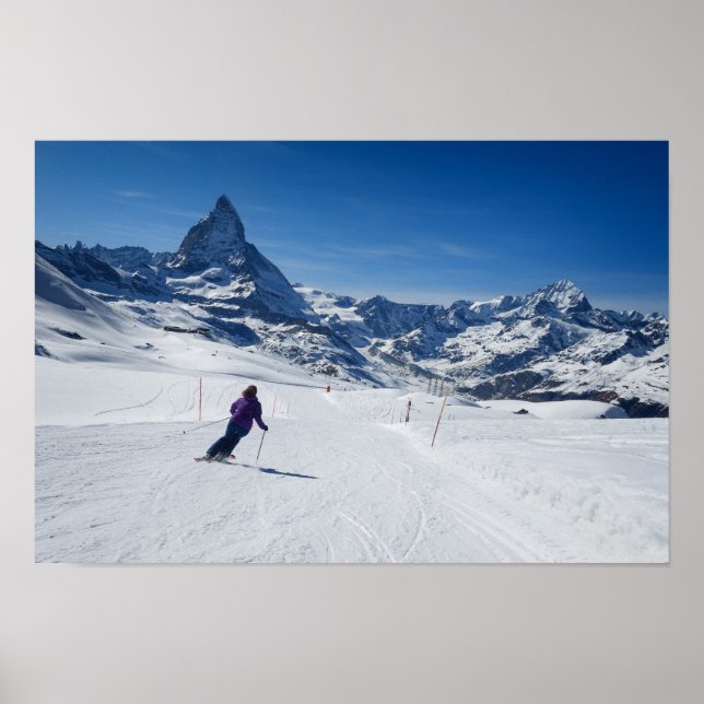 Poster Esqui com o Monte Matterhorn em Zermatt, Suiça (Frente)