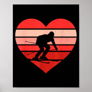 Poster Esqui coração retrô vintage valentine feminino
