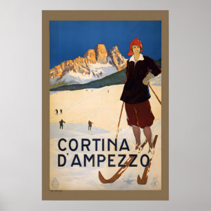 Poster Esqui Cortina d'Ampezzo920 Estação de Esqui Estilo