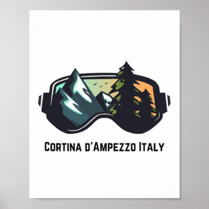Poster Esqui Cortina D'ampezzo Itália Montanha Esqui T Ho