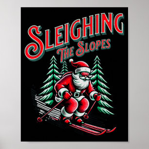 Poster esqui de natal papai noel esquiando trenó nas enco