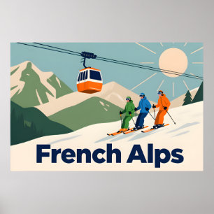 Poster Esqui dos Alpes Franceses Retroativos - Vintage 70