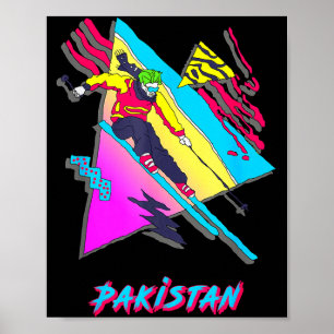 Poster Esqui emocionante e colorido gráfico do Paquistão