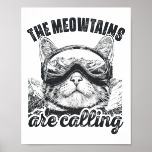 Poster Esqui Esquiando Esquiador Gato Montanha Os Meowtai
