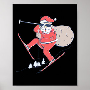 Poster Esqui Esquiando Neve Papai Noel Natal X-mas Presen