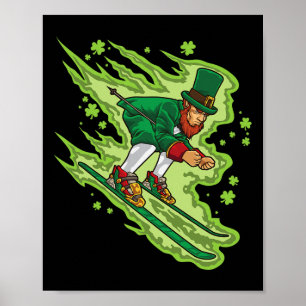 Poster Esqui Leprechaun - Esportes De Inverno Irlandeses 