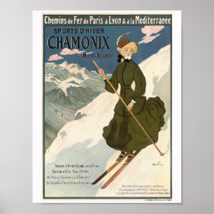 Poster Esqui louro bonito da menina em Chamonix