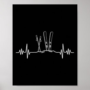 Poster Esqui Montanha Batimento Cardíaco Esporte Ski Vida