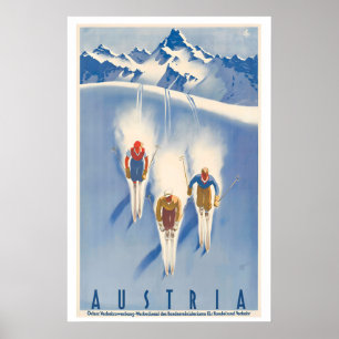Poster Esqui na Áustria Cartaz de Esqui Vintage