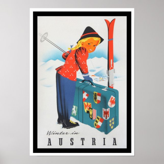 Poster Esqui na Áustria viagens vintage (Frente)