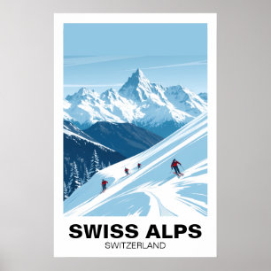 Poster Esqui nos Alpes Suíços, Arte de Viagem Vintage Suí