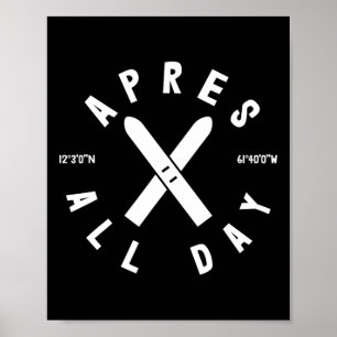 Poster Esqui Pós-Dia Todo Dia Esqui Esquiador Legal Espor