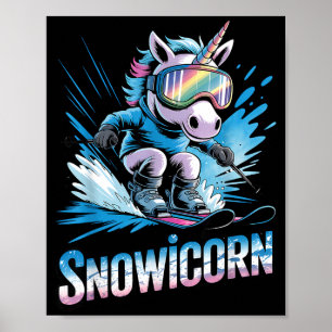 Poster Esqui unicórnio esporte de inverno esquiador esqui