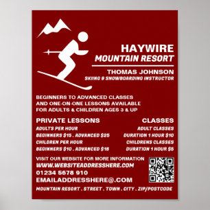 Poster Esquiador alpino, aulas/aulas de esqui/snowboard
