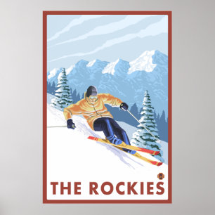 Poster Esquiador da neve de Downhhill - as Montanhas