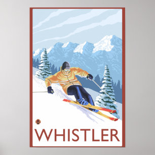 Póster Esquiador da neve de Downhhill - assobiador, BC