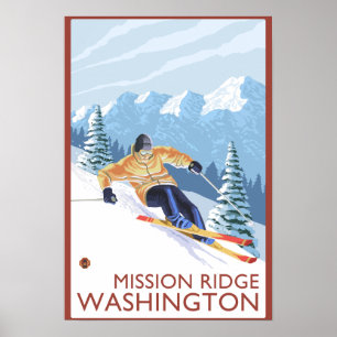 Póster Esquiador da neve de Downhhill - missão Ridge,