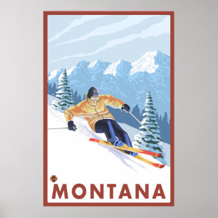 Póster Esquiador da neve de Downhhill - Montana