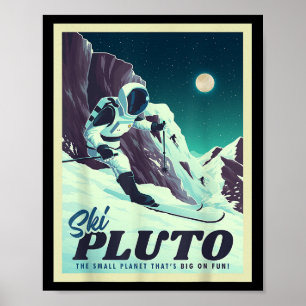 Poster Esquiador de Esqui de Plutão de Turismo Espacial R