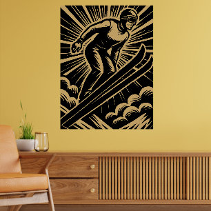 Poster Esquiador de Neve Retro Art Déco
