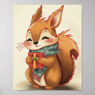 Poster Esquilo Aconchegante com um Presente – Floresta de