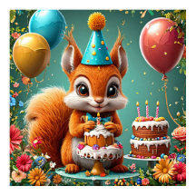 Esquilo adorável comemorando aniversário