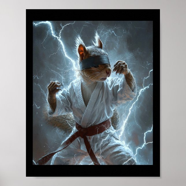 Poster Esquilo de Arte Marcial Vestindo Karate Gi Lightni (Frente)