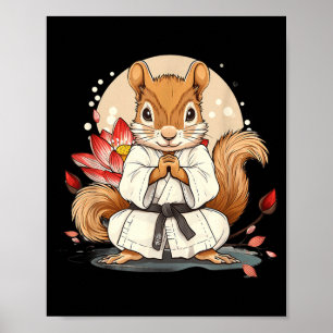 Poster Esquilo de Karatê Fofo Flor de Lótus Kickboxing Ku