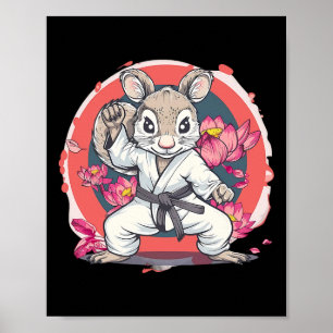 Poster Esquilo de Karatê Fofo Flor de Lótus Mma Kickboxin