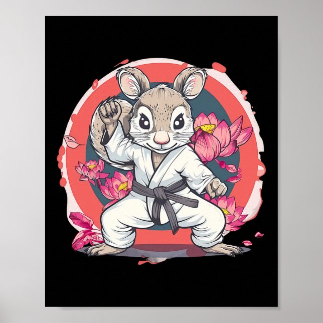 Poster Esquilo de Karatê Fofo Flor de Lótus Mma Kickboxin (Frente)