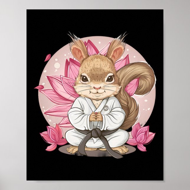 Poster Esquilo de Karate Lótus Flor Kung Fu Mma Kick (Frente)