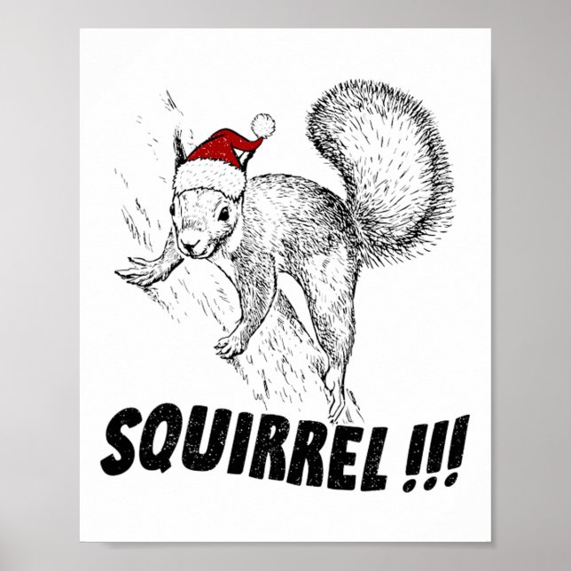 Poster Esquilo Engraçado Com Chapéu Férias De Natal Antig (Frente)