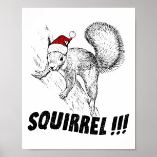 Poster Esquilo Engraçado Com Chapéu Férias De Natal Antig