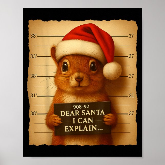 Poster Esquilo engraçado de Natal - Esquilo fofo com chap (Frente)
