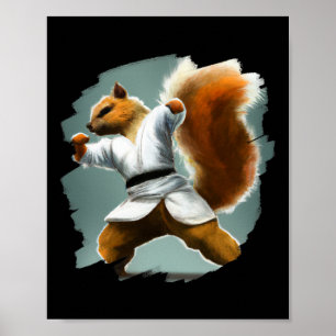 Poster Esquilo Faz Chute de Karatê Artes Marciais Faixa P