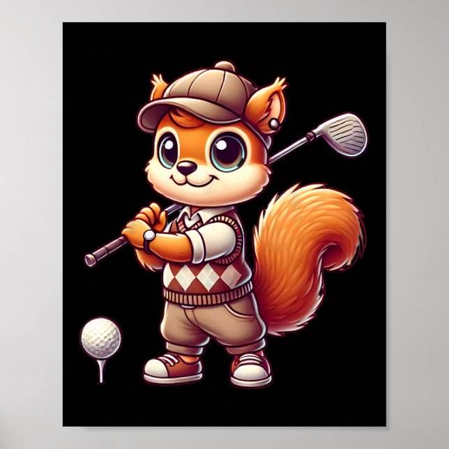 Poster Esquilo Fofo Jogando Golfe Golfista Jogando Golfe  (Frente)