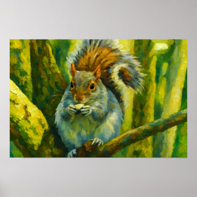 Poster Esquilo Impressionista na Folhagem Florestal (Frente)