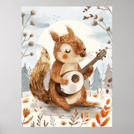 Poster Esquilo Jogando Banjo Nursery Wall Art