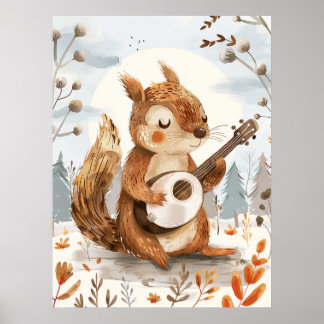 Poster Esquilo Jogando Banjo Nursery Wall Art