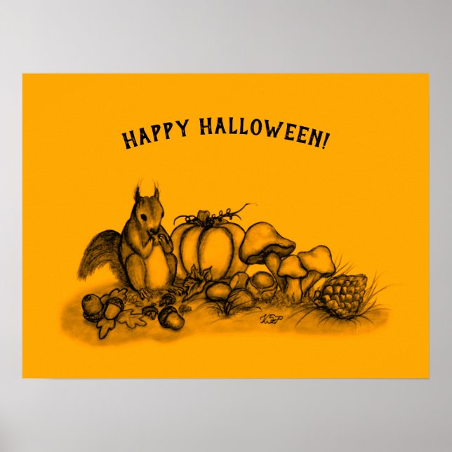 Poster Esquilo no outono, Feliz Halloween! (Frente)