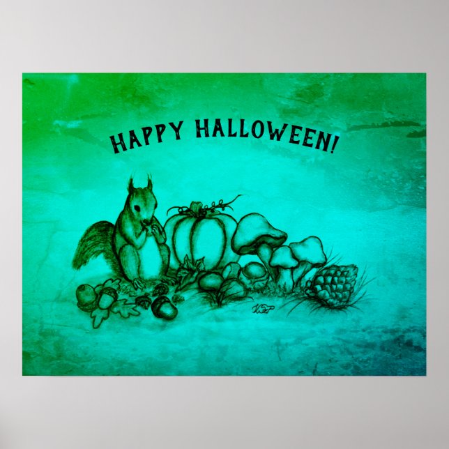 Poster Esquilo no outono, Feliz Halloween! (Frente)