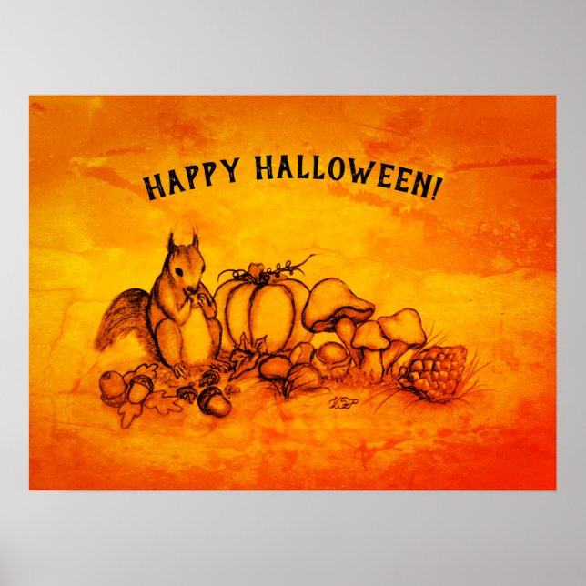 Poster Esquilo no outono, Feliz Halloween! (Frente)
