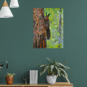 Poster Esquilo no Pinheiro – Pintura a Óleo Realista