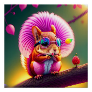 Póster Esquilo Rosa Na Rama