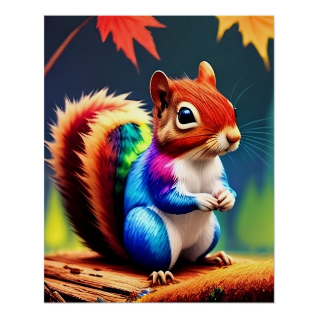 Póster Esquilo Sentado Colorido Fofo (Frente)