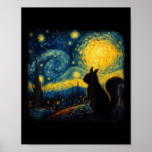 Poster Esquilo Starry Night Van Gogh Art Para Homens Mulh