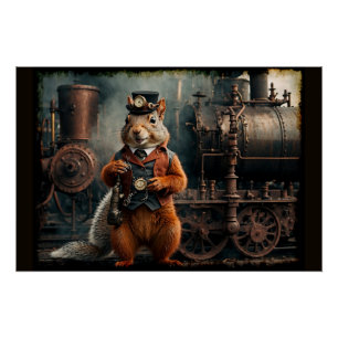 Póster Esquilo Steampunk e Comboio