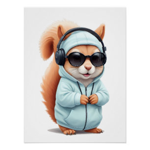 Póster Esquilo Vestindo Hoodie Engraçado Vetor Animal Leg