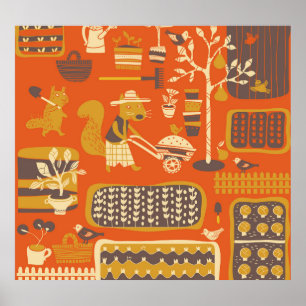 Poster Esquilos de Jardim: Cena de Animais Whimsical